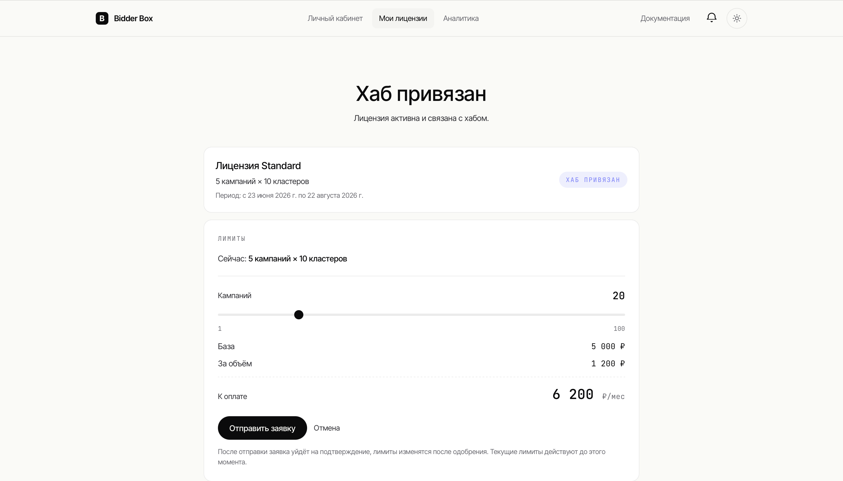 Блок «Лимиты» в карточке лицензии